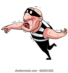Thief is running and tried when he was caught, vector art and illustration.
