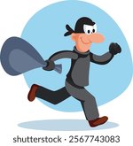 
Thief Runs with Money Bag Vector Cartoon Illustration. Criminal carrying on robbery stealing bank cash 
