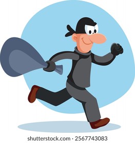 
Thief Runs with Money Bag Vector Cartoon Illustration. Criminal carrying on robbery stealing bank cash 
