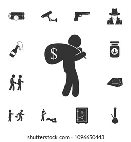 Thief with a sack of money icon. Simple element illustration. Thief with a sack of money symbol design from Crime collection set. Can be used for web and mobile on white background