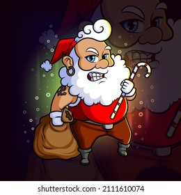 The thief santa stealing the money esport mascot design of illustration