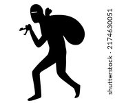 Thief silhouette. Robber. Vector hand drawn character.
