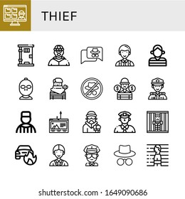 thief simple icons set. Contains such icons as Thief, Prison, Burglar, Hacker, Officer, Prisoner, Police, Phishing, Criminal, Cop, Jail, Car on fire, can be used for web, mobile and logo