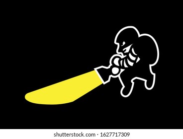 A thief sneaks up with a flashlight in the dark