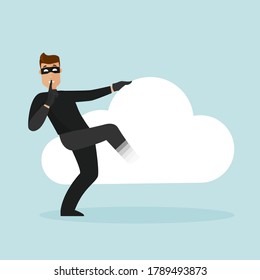 El ladrón se escabulló invisiblemente en el almacenamiento en la nube. El ladrón sostiene su dedo frente a su boca, no lo oye. Robar datos personales, contraseñas, cuentas, contraseñas bancarias de la cámara acorazada en la nube.