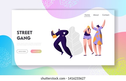 Thief Steal Bag from Victim Crying for Help, Woman Characters Witness Call Police to Catch Criminal. Law, Safety, Legislation Website Landing Page, Web Page. Cartoon Flat Vector Illustration, Banner