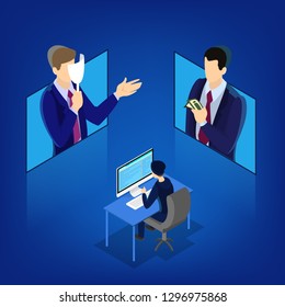 Thief steal digital data and money banner. Cyber crime and hacking concept. Data privacy in danger. Isolated vector isometric illustration