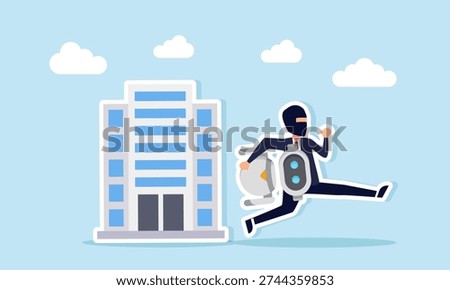 Thief stealing AI robot from business company illustration of competitor stealing artificial intelligence technology