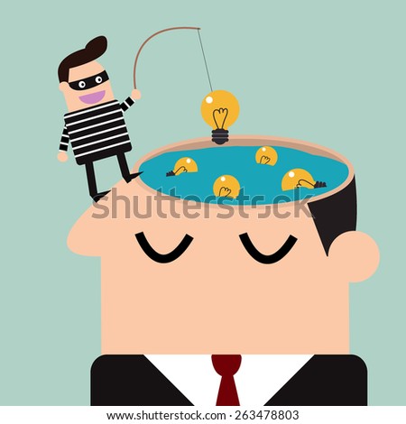  thief stealing bulb from a head .Piracy
