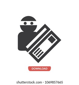 Thief stealing credit card vector icon