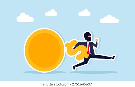 Thief stealing dollar symbol from dollar coin illustration concept of corruption and misuse of business capital funds in financial management