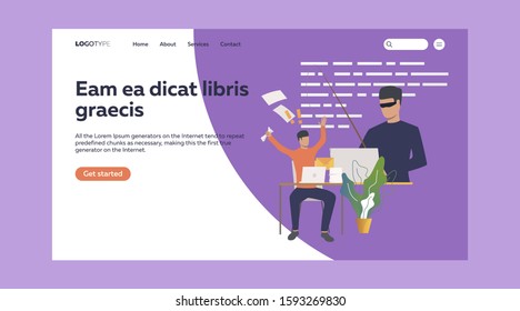 Thief Stealing Emails From Employee. Data Safety, Fraud, Malware Teamwork Flat Vector Illustration. Phishing, Theft, Security Concept For Banner, Website Design Or Landing Web Page