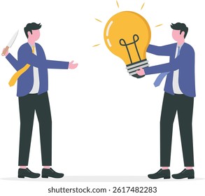 Thief stealing ideas from business person. concept violence and speech

