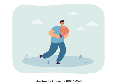 Thief stealing lightbulb flat vector illustration. Man copying creative ideas. Copyright infringement, plagiarism, privacy, intellectual property concept for banner, website design or landing web page