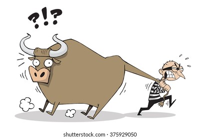 Thief stealing an ox or a big cow