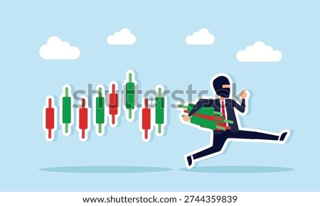 Thief stealing part of candlestick chart illustration of market manipulation in stock trading