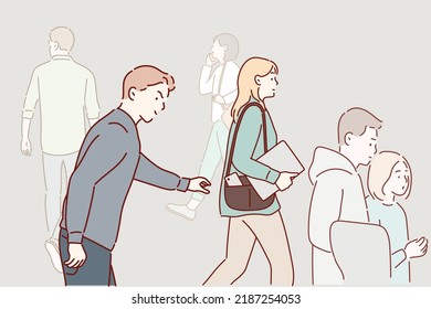 Thief stealing the phone from the bag of a distracted woman. Hand drawn style vector design illustrations.