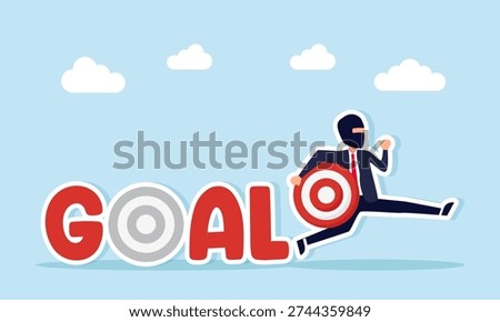 Thief stealing target board from goal text illustration of cheating in achieving business targets