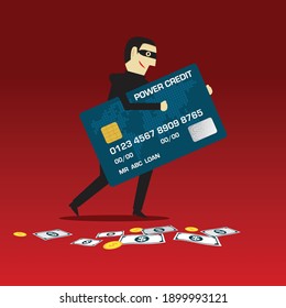 Thief stealing your credit card, Vector illustration in flat style