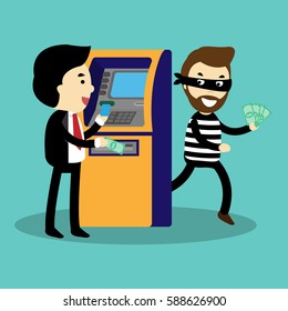 thief steals money from ATM,Vector Illustration.