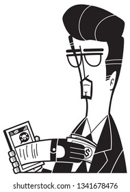 A thief steals money and data through an unprotected phone. Hacker, money theft. Stealing money over the internet smartphone.