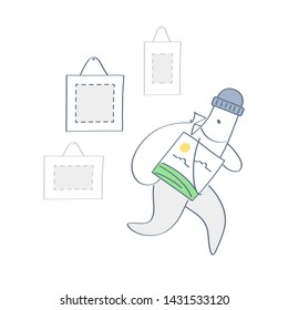 Thief Steals a Picture from Gallery, Museum or Art Exhibition. Robbery concept, burglar stole and run. Flat outline vector illustration on white.