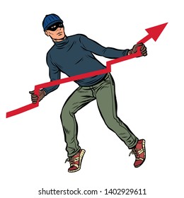 thief steals red graph, falling rates. Pop art retro vector illustration vintage kitsch