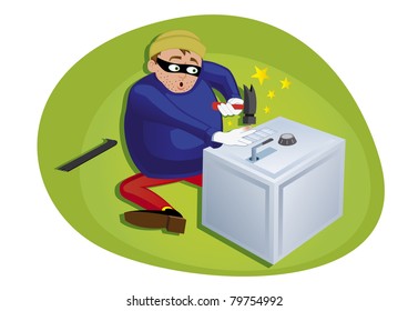 thief steeling money from security safe