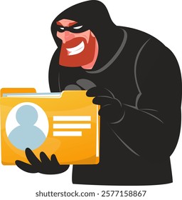 thief stole file folder with users personal data, scammer stole private information. Stock vector illustration 