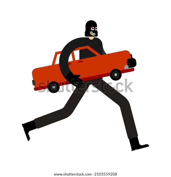 Thief stolen car. Criminal stole automobile.\
Car thief vector\
illustration