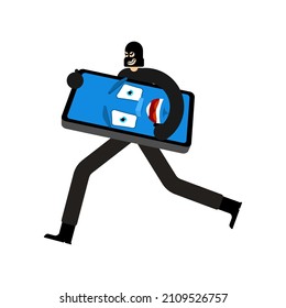 Thief stolen phone. Criminal stole gadget. vector illustration