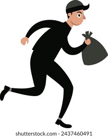 Thief take money bag vector illustration