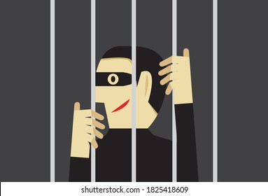 The thief was taken into a cage, Vector illustration in flat style