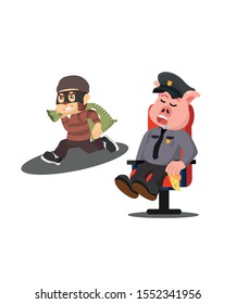 the thief takes money when the police are sleeping