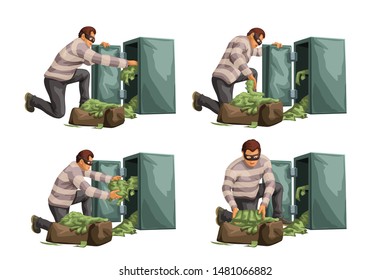 thief taking cash from safe in set