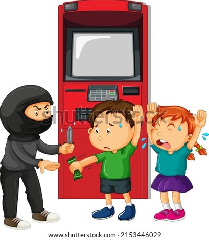 Thief threatening boy for money illustration