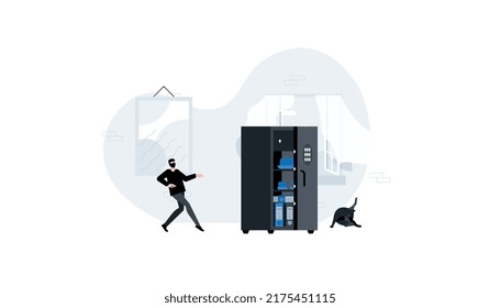 The thief tiptoes to the safe. Animation ready duik friendly vector.