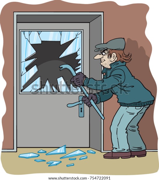 Thief Tries Break Down Door Stock Vector Royalty Free 754722091