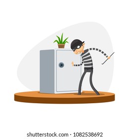 A thief is trying to open the safe box