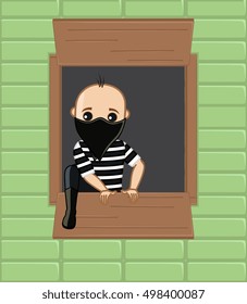 Thief Trying to Step Out from House Window