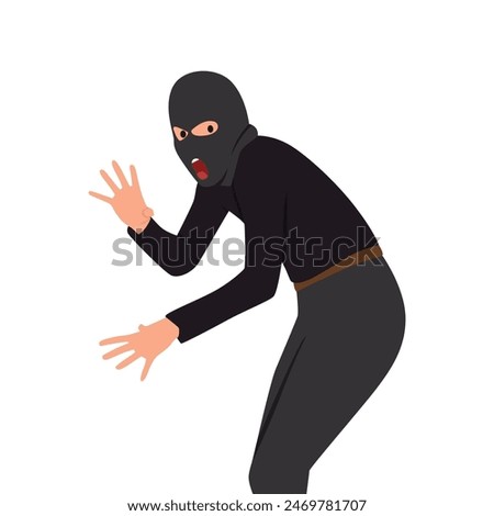 Thief wearing balaclava gets caught red handed. Flat vector illustration isolated on white background