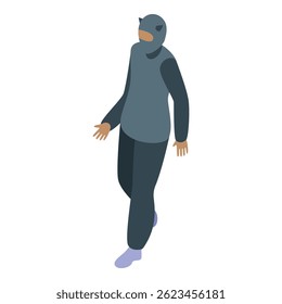 Ladrão vestindo uma balaclava está andando em uma vista isométrica