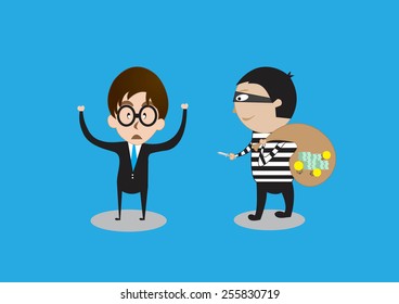 Thieves robbed idea from businessman on background 