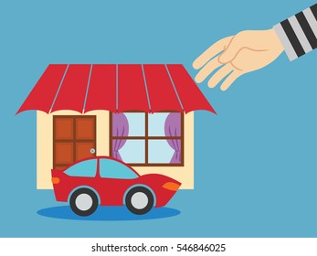 Thieves stealing a house. vector illustration.