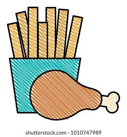thigh chicken meat with french fries