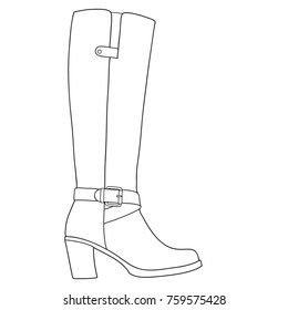 Thigh high boots for women. Outline vector doddle illustration