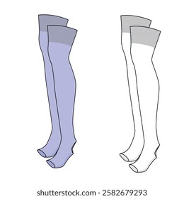 Thigh high socks for women mockup template vector design technical illustration.