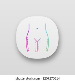 Thigh lift surgery app icon. Plastic surgery. Thigh and hips liposuction. UI/UX user interface. Web or mobile application. Vector isolated illustration
