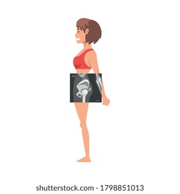 Thigh-bone X-ray Examination Vector Illustration. Young Woman Being Examined in the Hospital