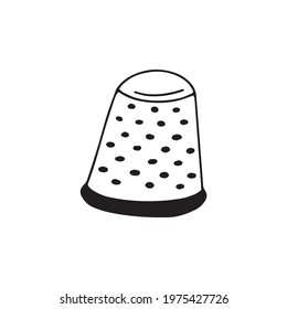 Thimble. Black and white vector illustration in doodle style isolated single. Sewing tool, finger safety